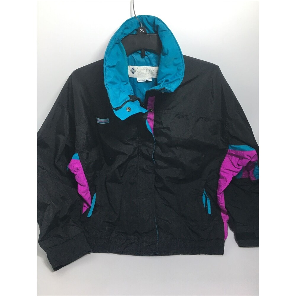 Columbia Jacket Size L Nylon Black Teal Purple Radial Sleeve Vtg Womens Bugaboo
